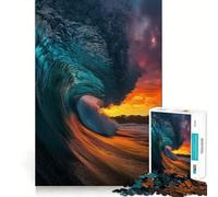 Puzzle de 1000 pièces représentant Un Paysage de Coucher de Soleil sur l'océan, avec des Vagues, pour Adultes Jeu de réflexion Stimulant, Loisirs et idées Cadeaux Originales (38x26cm)