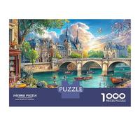Puzzle de 1000 pièces représentant Un Paysage de la Seine à Paris : Pont de Pierre sur la rivière, Ville, défi Stimulant, Cadeau d'anniversaire (38 x 26 cm / 1000 pièces).