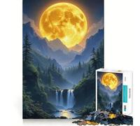 Puzzle de 1000 pièces représentant Un Paysage de Montagne avec Cascade et Lune, idéal pour Adultes Jeu intellectuel apaisant et décoratif Mural de qualité (38x52cm)