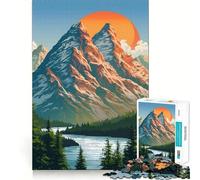 Puzzle de 1000 pièces représentant Un Paysage de Montagne avec lac et Coucher de Soleil, pour Adultes, par Logic Boost Toy Group Joy Premium Edge, Surprise d'anniversaire (38x52cm)