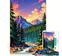 Puzzle de 1000 pièces représentant Un Paysage de Montagne avec rivière et forêt, idéal pour Les Adolescents Ce Puzzle Relaxant et Artistique est Un Cadeau de qualité supérieure (50x75cm)