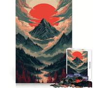 Puzzle de 1000 pièces représentant Un Paysage de Montagne en Pixel Art avec Un Soleil Rouge, idéal pour Les Adolescents Décoration Murale apaisante et Amusante aux découpes nettes (38x52cm)