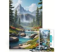 Puzzle de 1000 pièces représentant Un Paysage de Montagne et de Cascade idéal pour Adultes et Adolescents Jeu de logique Clair et Relaxant Découpe Parfaite pour Les vœux du Père Noël