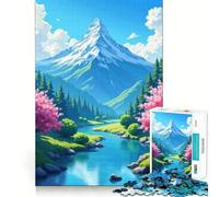 Puzzle de 1000 pièces représentant Un Paysage de Montagne et de rivière avec des cerisiers en Fleurs idéal pour Les Adolescents pour renforcer Leur mémoire se détendre à la Maison avec des Bords