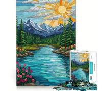 Puzzle de 1000 pièces représentant Un Paysage de Montagne et de rivière en vitrail idéal pour Les Adolescents Un Jeu Intelligent pour Partager des Moments de complicité Pièces de Collection