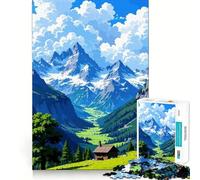 Puzzle de 1000 pièces représentant Un Paysage de Montagne et de vallée avec Une cabane, pour Adultes Jeu de logique, Divertissement et détente, idéal pour Un Cadeau de Noël (38x26cm)
