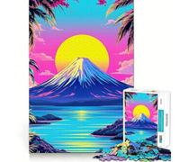Puzzle de 1000 pièces représentant Un Paysage de Montagne Vaporwave avec des Palmiers,idéal pour Les Adolescents Jeu de mémoire et Système de Verrouillage sécurisé,sans pièces détachables