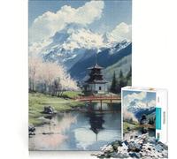 Puzzle de 1000 pièces représentant Un Paysage de pagodes japonaises, Jouet Anti-Stress pour Toute la Famille, avec des pièces de Formes aléatoires Parfaitement emboîtables 38x26cm
