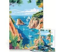 Puzzle de 1000 pièces représentant Un Paysage de Plage côtière avec des voiliers Découpe Impeccable Jeu Amusant et Stimulant Jeu Gratuit Cadeau Artistique pour Noël (38x52cm)