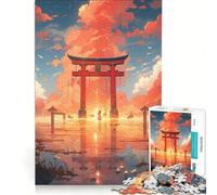 Puzzle de 1000 pièces représentant Un Paysage de Portes Torii Style Anime Jeu de réflexion décoration intérieure avec des pièces de Formes aléatoires Parfaitement emboîtables 38x52cm