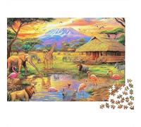 Puzzle de 1000 pièces représentant Un Paysage de Safari Africain, avec Coucher de Soleil sur Le Kilimandjaro. Jeu éducatif pour Adultes, décoration Magnifique, défi Stimulant (70 x 50 cm).