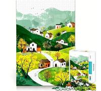 Puzzle de 1000 pièces représentant Un Paysage de Village à l'aquarelle avec Un Chemin sinueux,idéal pour Adultes Jeu Stimulant la réflexion,Structure à emboîter précise,Facile à Apprendre