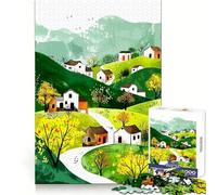 Puzzle de 1000 pièces représentant Un Paysage de Village à l'aquarelle avec Un Chemin sinueux,idéal pour Les Adolescents Stimule la mémoire et procure Un Plaisir Relaxant Découpe Nette Cadeau Unique