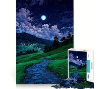 Puzzle de 1000 pièces représentant Un Paysage de Village Nocturne pour Adultes Développe la mémoire Loisirs Doux Découpe Ferme pour Les fêtes (38x52cm)