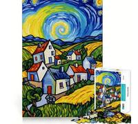 Puzzle de 1000 pièces représentant Un Paysage de Village stylisé, idéal pour Les Adolescents Jeu cognitif à apprécier Lentement Finition Premium pour Les Amoureux du Père Noël 38x52cm