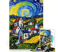 Puzzle de 1000 pièces représentant Un Paysage de Village stylisé pour Adultes Jeu de logique raffiné Loisirs apaisants Bords Nets Joli présent 50x75cm