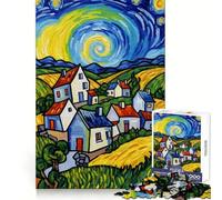 Puzzle de 1000 pièces représentant Un Paysage de Village stylisé pour Adultes Jeu de logique raffiné Loisirs apaisants Bords Nets Joli présent 50x75cm
