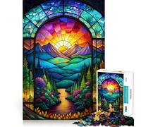 Puzzle de 1000 pièces représentant Un Paysage de vitrail, idéal pour Adultes, défi cérébral, Jeu de Groupe, découpe Nette, Joli Cadeau 38x26cm