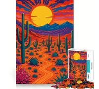 Puzzle de 1000 pièces représentant Un Paysage désertique Vibrant avec des Cactus,idéal pour Les Adolescents Stimule l'esprit,Amusant,aux découpes nettes et aux Composants Robustes Activité