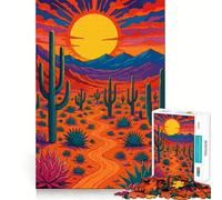 Puzzle de 1000 pièces représentant Un Paysage désertique Vibrant avec des Cactus Jeu de mémoire Amusant,Bords Lisses,Assemblage Parfait,Une façon divertissante d'occuper Les Heures vides (38x52cm)