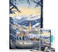 Puzzle de 1000 pièces représentant Un Paysage d'hiver à Saint-Moritz, idéal pour Adultes Améliore la mémoire, Passe-Temps, Bords précis, pour Les fêtes 50x75cm