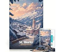 Puzzle de 1000 pièces représentant Un Paysage d'hiver à Saint-Moritz, idéal pour Adultes Jeu Intelligent et apaisant, découpe précise, Objet de Collection 38x52cm