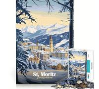 Puzzle de 1000 pièces représentant Un Paysage d'hiver à Saint-Moritz, idéal pour Adultes Un Jeu de réflexion apaisant aux Bords précis, Un Cadeau touchant 38x52cm