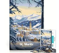 Puzzle de 1000 pièces représentant Un Paysage d'hiver à Saint-Moritz, idéal pour Adultes, Un Jeu Stimulant pour Les méninges, à Partager en Groupe, avec des découpes nettes et Un Joli Cadeau 38x26cm