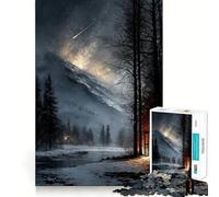 Puzzle de 1000 pièces représentant Un Paysage d'hiver avec Une cabane et Une météorite Jeu cognitif Amusant,découpe de Haute précision,Cadeau Unique pour soulager Le Stress (38x26cm)