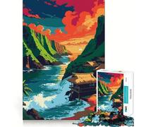 Puzzle de 1000 pièces représentant Un Paysage d'île Tropicale avec des huttes au Toit de chaume Jeu de réflexion et de détente Idée Cadeau de Noël (38x26cm)