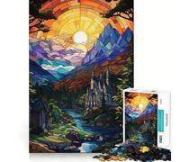 Puzzle de 1000 pièces représentant Un Paysage Fantastique en vitrail avec château idéal pour Adultes Ce Puzzle créatif et Stimulant Permet de se détendre et de Prendre du Plaisir à Assembler