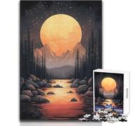 Puzzle de 1000 pièces représentant Un Paysage Japonais de lac et de Montagne au Clair de Lune Idéal pour Adultes,ce Puzzle ludique et éducatif est Un Cadeau Parfait pour de joyeuses Surprises 38x52cm