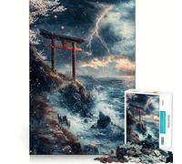 Puzzle de 1000 pièces représentant Un Paysage Marin orageux avec Une Porte Torii, idéal pour Les Adolescents Un Casse-tête apaisant et Amusant à Assembler, Un Joli Cadeau 50x75cm