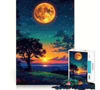 Puzzle de 1000 pièces représentant Un Paysage Nocturne avec Lune et Coucher de Soleil, idéal pour Adultes Jeu intellectuel, Anti-Stress, découpe précise, Cadeau Parfait (38x26cm)