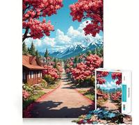Puzzle de 1000 pièces représentant Un Paysage printanier Japonais dans Un Village 50x75cm Jeu de réflexion pour Adolescents Sensibilisation et Plaisir partagé Découpe Nette et chaleureuse