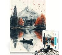 Puzzle de 1000 pièces représentant Un Paysage Serein de lac avec Montagne et Bateau, idéal pour Les Adolescents Jeu d'exercice Mental, Design Relaxant et Assemblage Parfait Surprise de Noël (38x52cm)