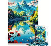 Puzzle de 1000 pièces représentant un paysage serein de montagne et de rivière, idéal pour adultes Stimule la mémoire, favorise les moments de détente, offre un cadeau raffiné aux bords nets (38x26cm)