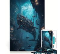 Puzzle de 1000 pièces représentant Un Paysage sous-Marin avec Un Bateau-Baleine (38x26cm) Jeu de réflexion Stimulant Maintien Optimal Défi cérébral interactif pour la Maison