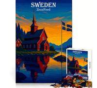 Puzzle de 1000 pièces représentant Un Paysage suédois avec église et Drapeau, idéal pour Les Adolescents améliore la mémoire, se détend et s’Amuse Un Cadeau Unique aux Bords Nets 50x75cm