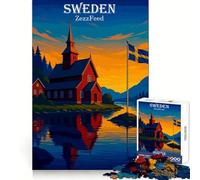 Puzzle de 1000 pièces représentant un paysage suédois avec une église et un drapeau, idéal pour les adolescents Stimule la mémoire, offre un moment de détente et de plaisir Idée cadeau de Noël 38x26cm