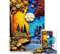 Puzzle de 1000 pièces représentant Un Paysage surréaliste avec Cascade et Ville, idéal pour Les Adolescents Jeu de réflexion, Moment de détente et de qualité Cadeau Parfait 38x52cm