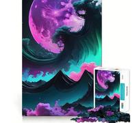 Puzzle de 1000 pièces représentant Un Paysage surréaliste avec Lune et Vagues, idéal pour Adultes Un Jeu Stimulant et Amusant, avec des découpes précises et Une décoration Murale 38x26cm
