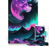 Puzzle de 1000 pièces représentant Un Paysage surréaliste avec Lune et Vagues, idéal pour Les Adolescents Un Jeu Stimulant et Amusant pour s'amuser et se divertir Un Cadeau précieux 38x52cm