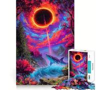 Puzzle de 1000 pièces représentant Un Paysage surréaliste de Requins avec éclipse, pour Adultes Jeu Intelligent et précis, idéal pour Jouer à l'intérieur 50x75cm