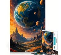 Puzzle de 1000 pièces représentant Un Paysage terrestre surréaliste avec des planètes, idéal pour Les Adolescents Stimule la mémoire, activité à la Maison, Motif à Assembler, Cadeau Parfait 50x75cm