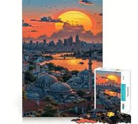 Puzzle de 1000 pièces représentant Un Paysage Urbain au Coucher du Soleil avec des mosquées idéal pour Les Adolescents Jeu de logique Fine Passe-Temps Calme pièce de Collection aux Bords Nets 38x52cm