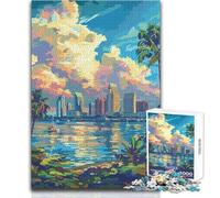 Puzzle de 1000 pièces représentant Un Paysage Urbain avec des Palmiers,idéal pour Les Adolescents Jeu éducatif d'observation et de développement du Sens de l'observation Cadeau Parfait et Symbolique