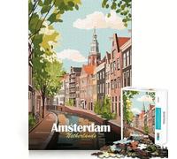 Puzzle de 1000 pièces représentant Un Paysage Urbain d'Amsterdam,aux Pays-Bas,avec Ses canaux Illustration découpée avec précision Jeu Stimulant pour Le Cerveau,idéal pour Les Loisirs et comme Cadeau