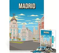 Puzzle de 1000 pièces représentant Un Paysage Urbain de Madrid,Une Affiche emblématique de Voyage Urbain en Espagne,Un Jeu d'adresse et précis pour stimuler l'esprit et se détendre,idéal