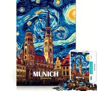 Puzzle de 1000 pièces représentant Un Paysage Urbain de Munich, Style Nuit étoilée, pour Adolescents Jeu de logique et d'adresse à Partager Décoration Murale aux découpes précises (38x52cm)